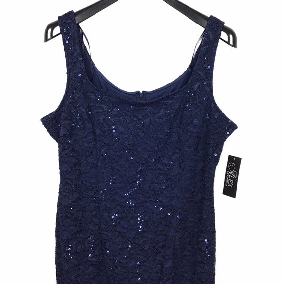 Alex Evenings Navy Blue Lace Sequin Cocktail Sheath Dress w/ Jacket Women's 16 - Picture 8 of 12